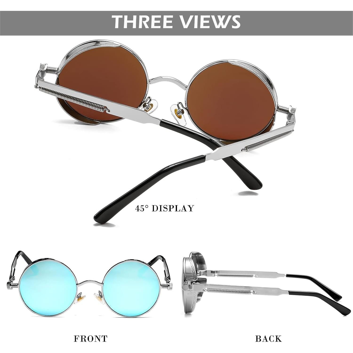 Gafas de sol redondas steampunk HJSUN10 con lentes UV400