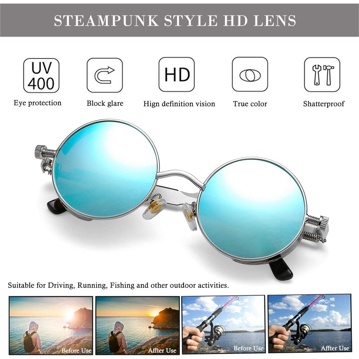 Gafas de sol redondas steampunk HJSUN10 con lentes UV400