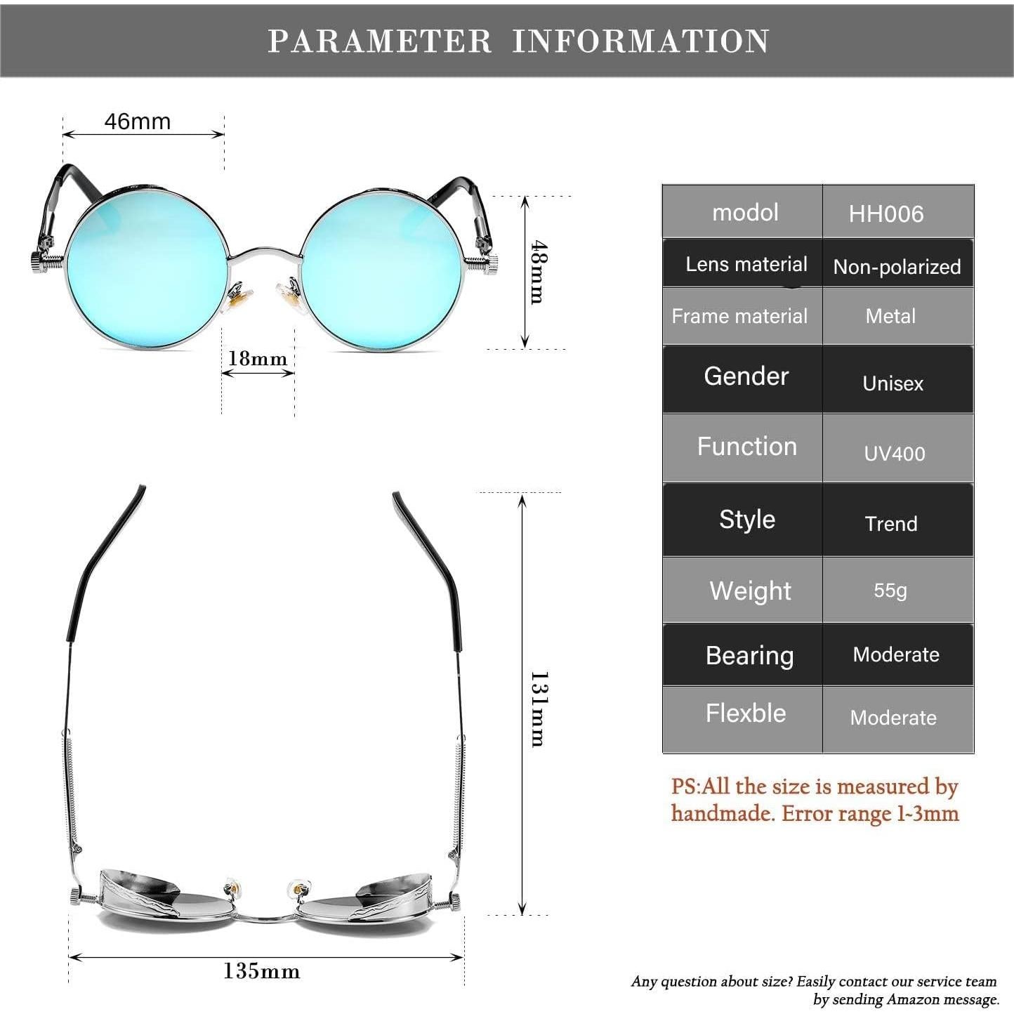 Gafas de sol redondas steampunk HJSUN10 con lentes UV400