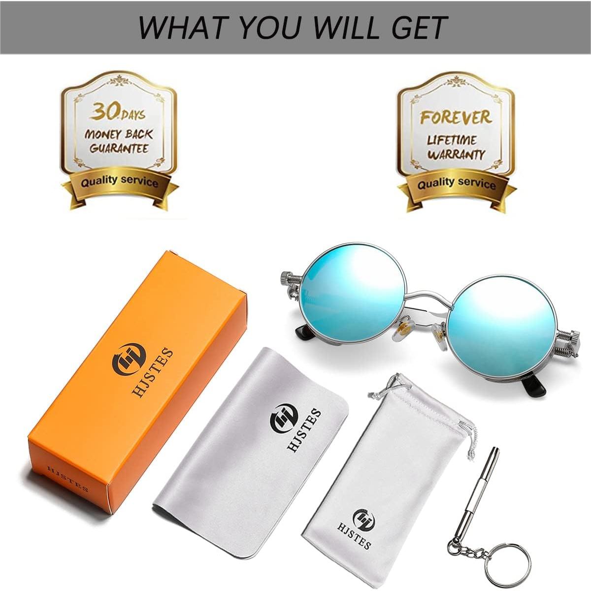 Gafas de sol redondas steampunk HJSUN10 con lentes UV400