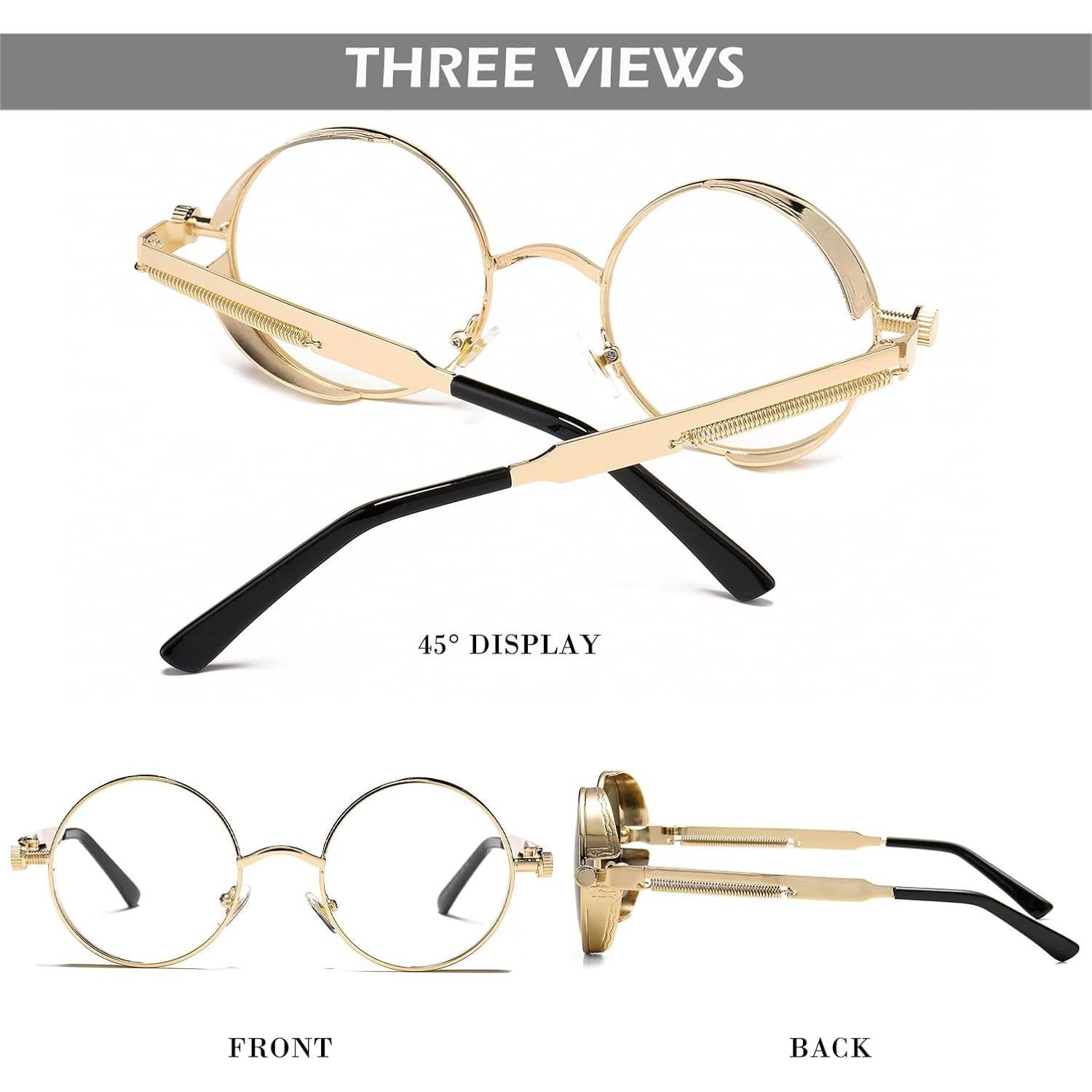 Gafas de sol redondas steampunk HJSUN10 con lentes HD