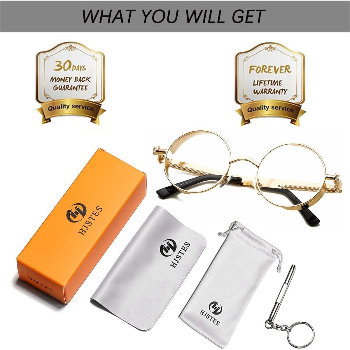 Gafas de sol redondas steampunk HJSUN10 con lentes HD