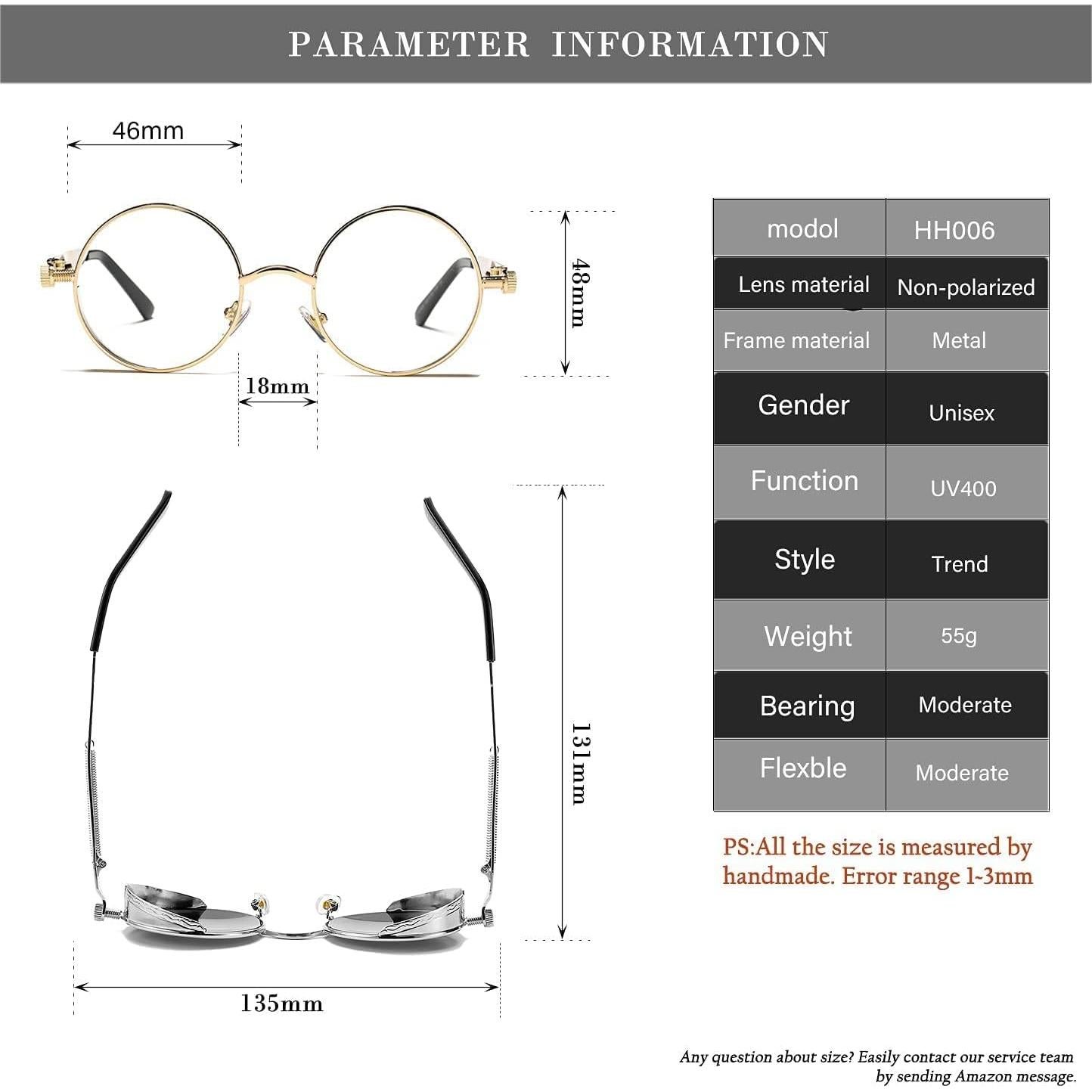 Gafas de sol redondas steampunk HJSUN10 con lentes HD