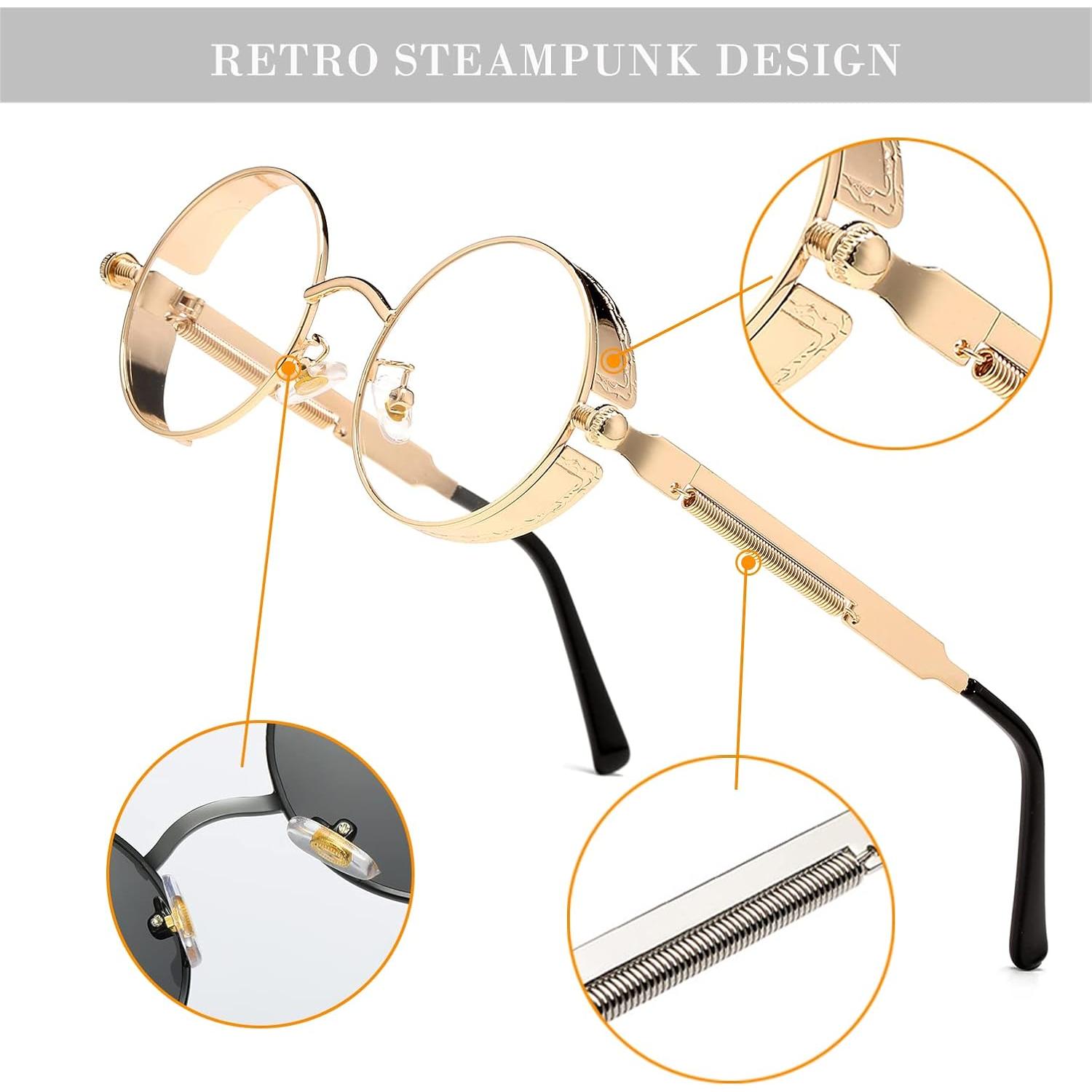 Gafas de sol redondas steampunk HJSUN10 con lentes HD