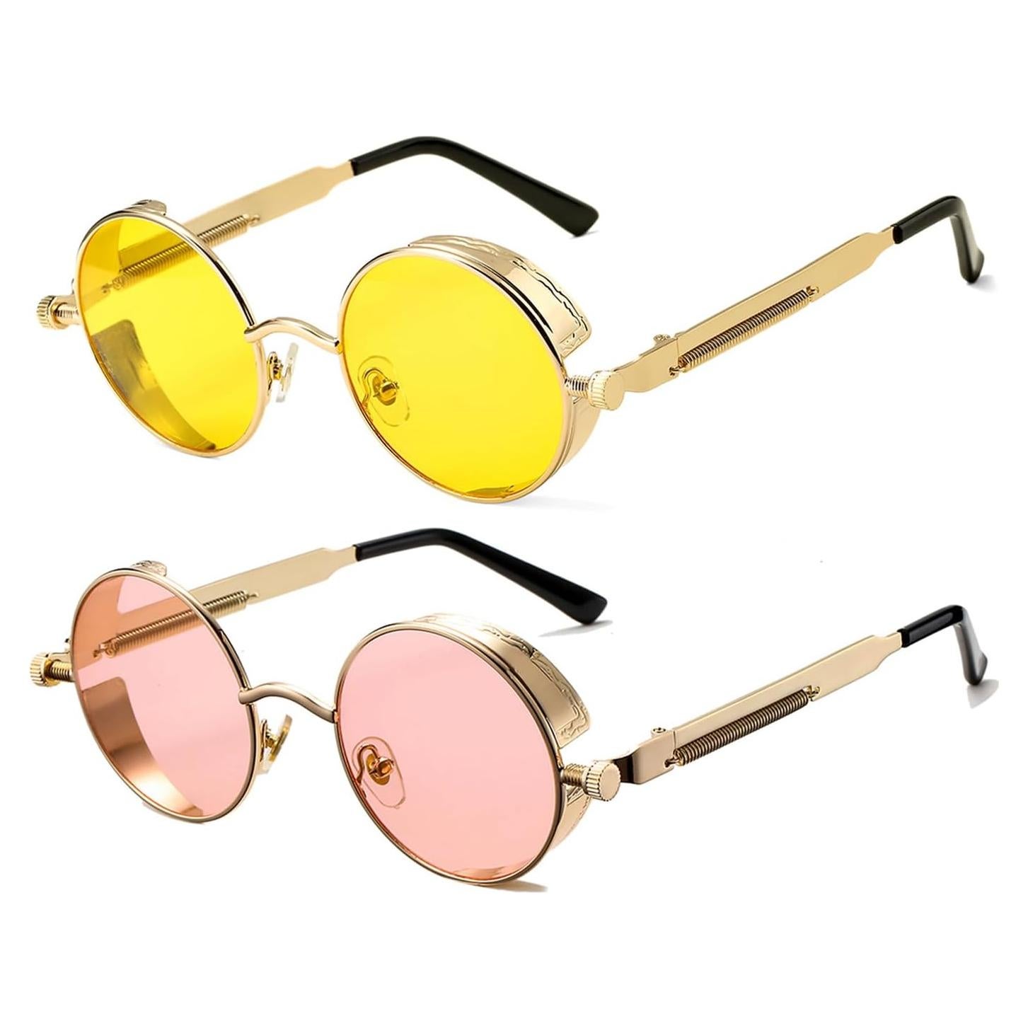 Gafas de sol redondas steampunk HJSUN10 unisex 46mm