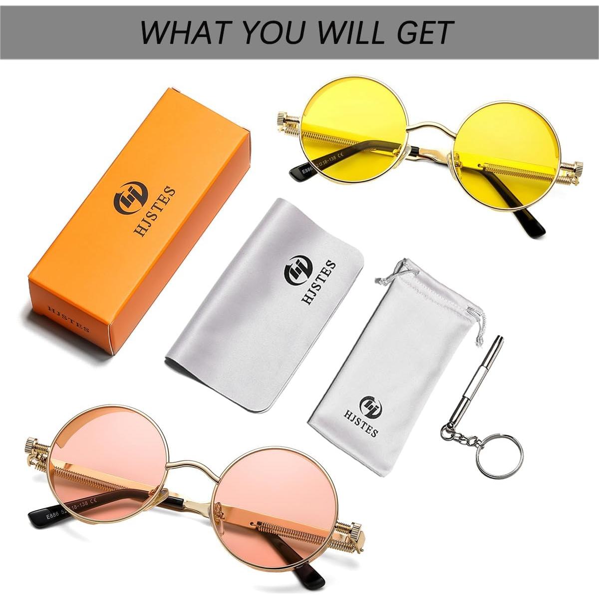 Gafas de sol redondas steampunk HJSUN10 unisex 46mm