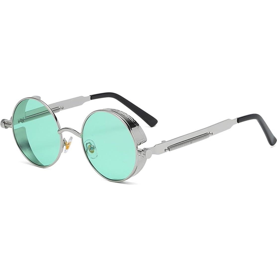 Gafas de sol redondas steampunk HJSUN10 metal verde