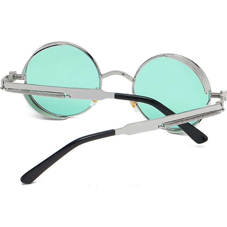 Gafas de sol redondas steampunk HJSUN10 metal verde