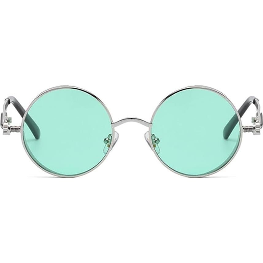 Gafas de sol redondas steampunk HJSUN10 metal verde