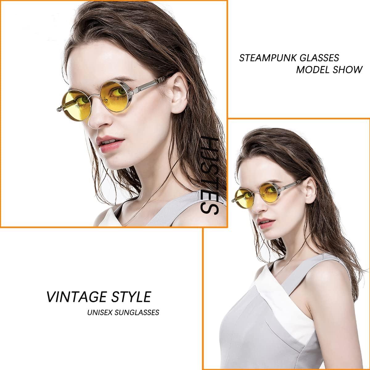 Gafas de sol redondas steampunk HJSUN10 con lentes HD