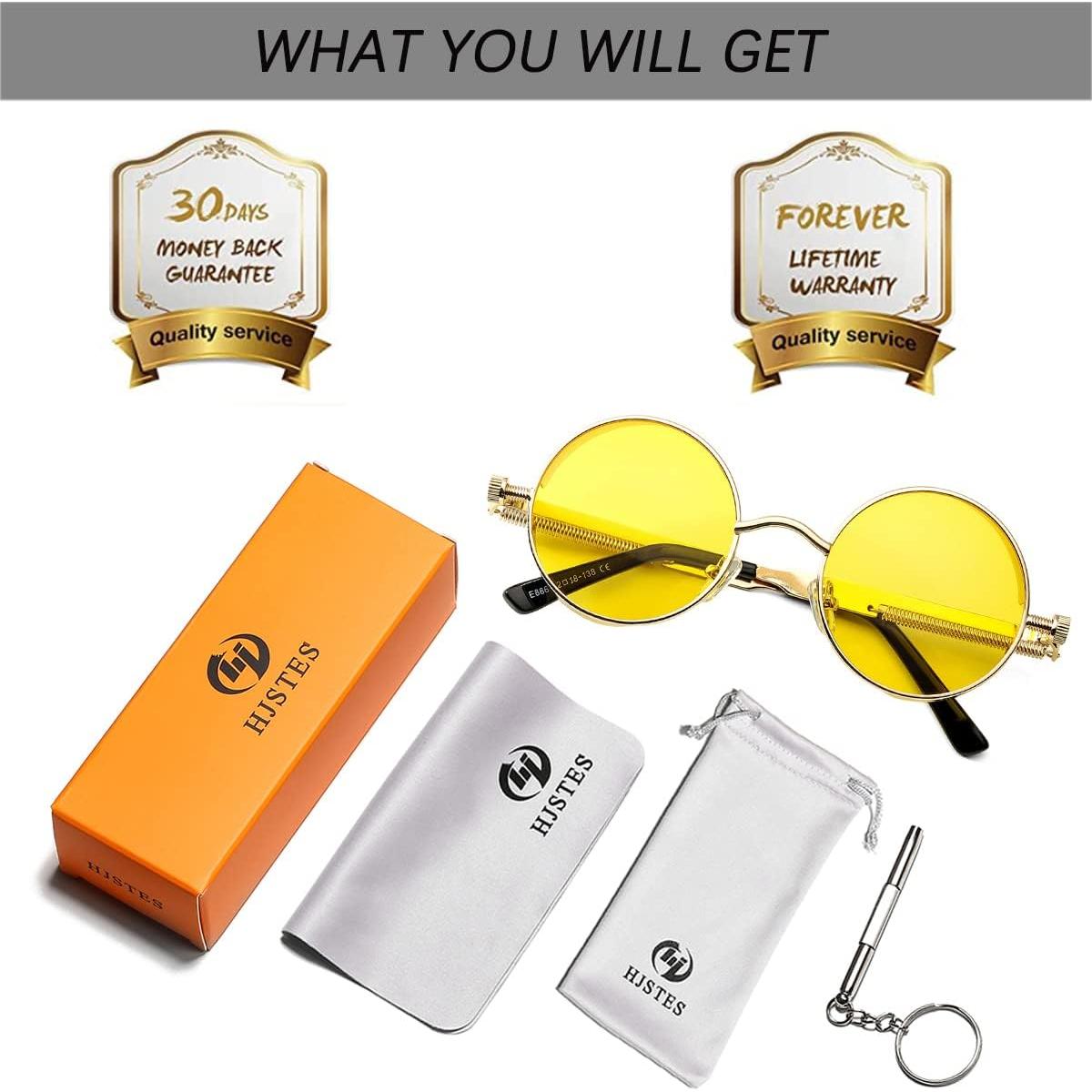 Gafas de sol redondas steampunk HJSUN10 con lentes HD