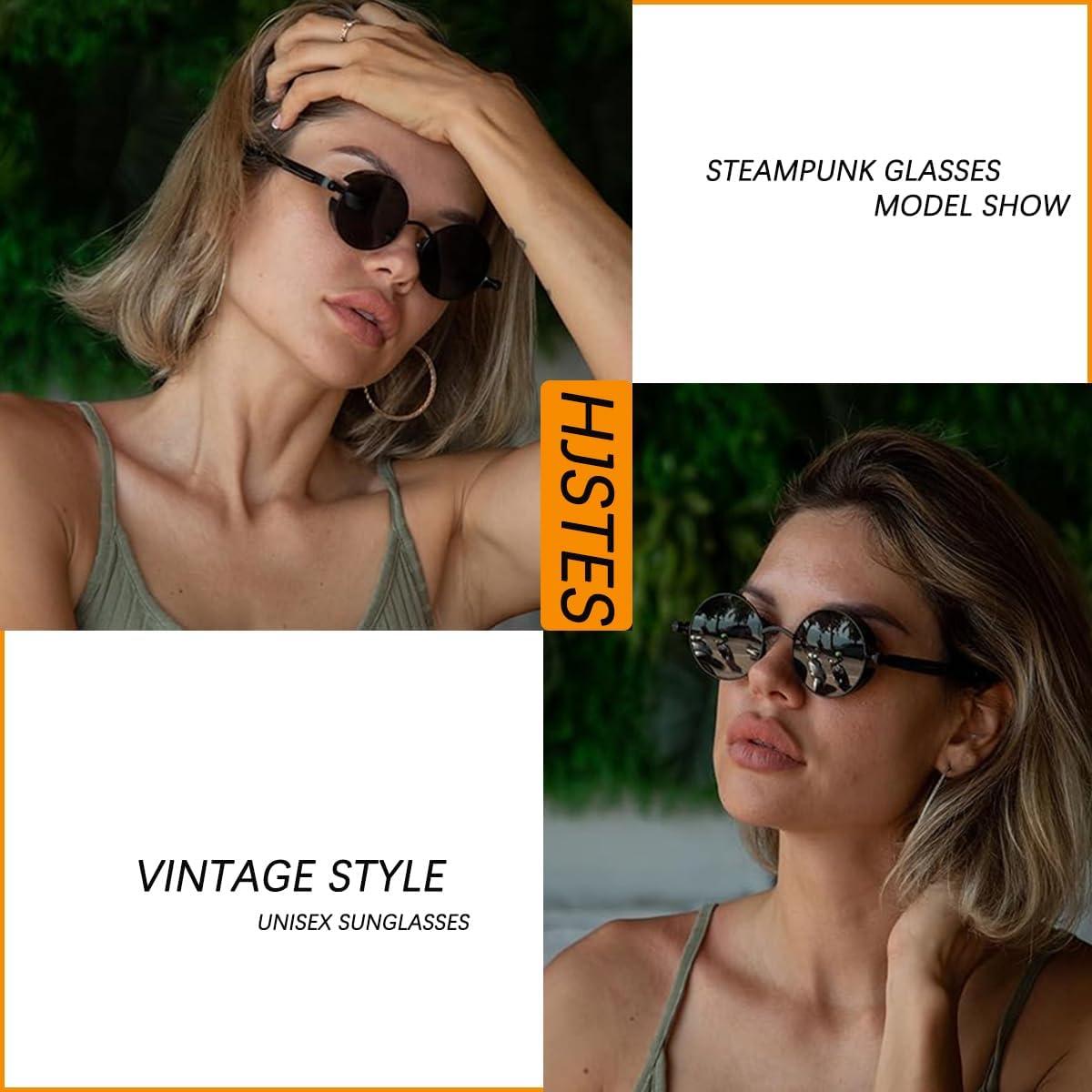 Gafas de sol redondas steampunk HJSUN10 con lentes UV400