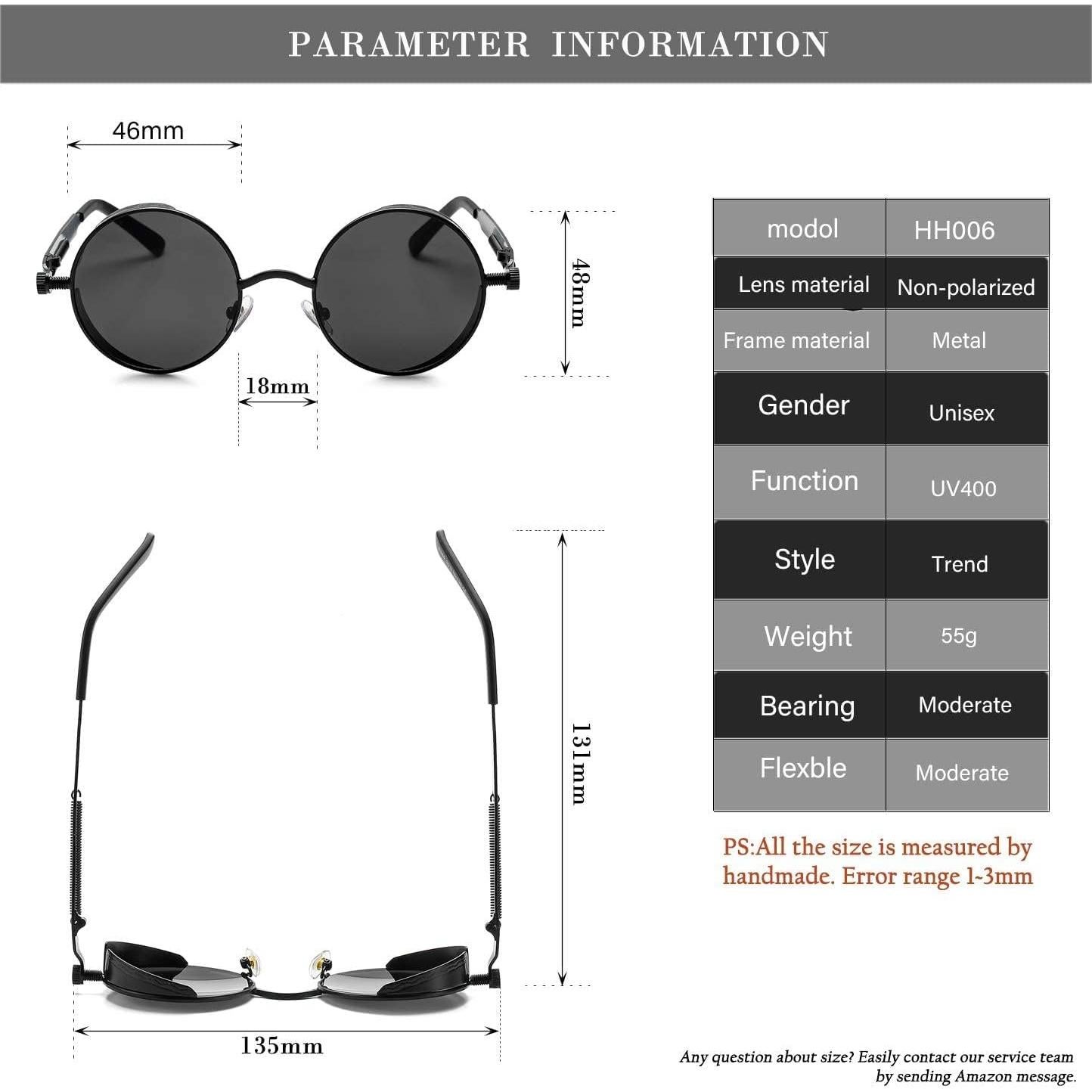 Gafas de sol redondas steampunk HJSUN10 con lentes UV400