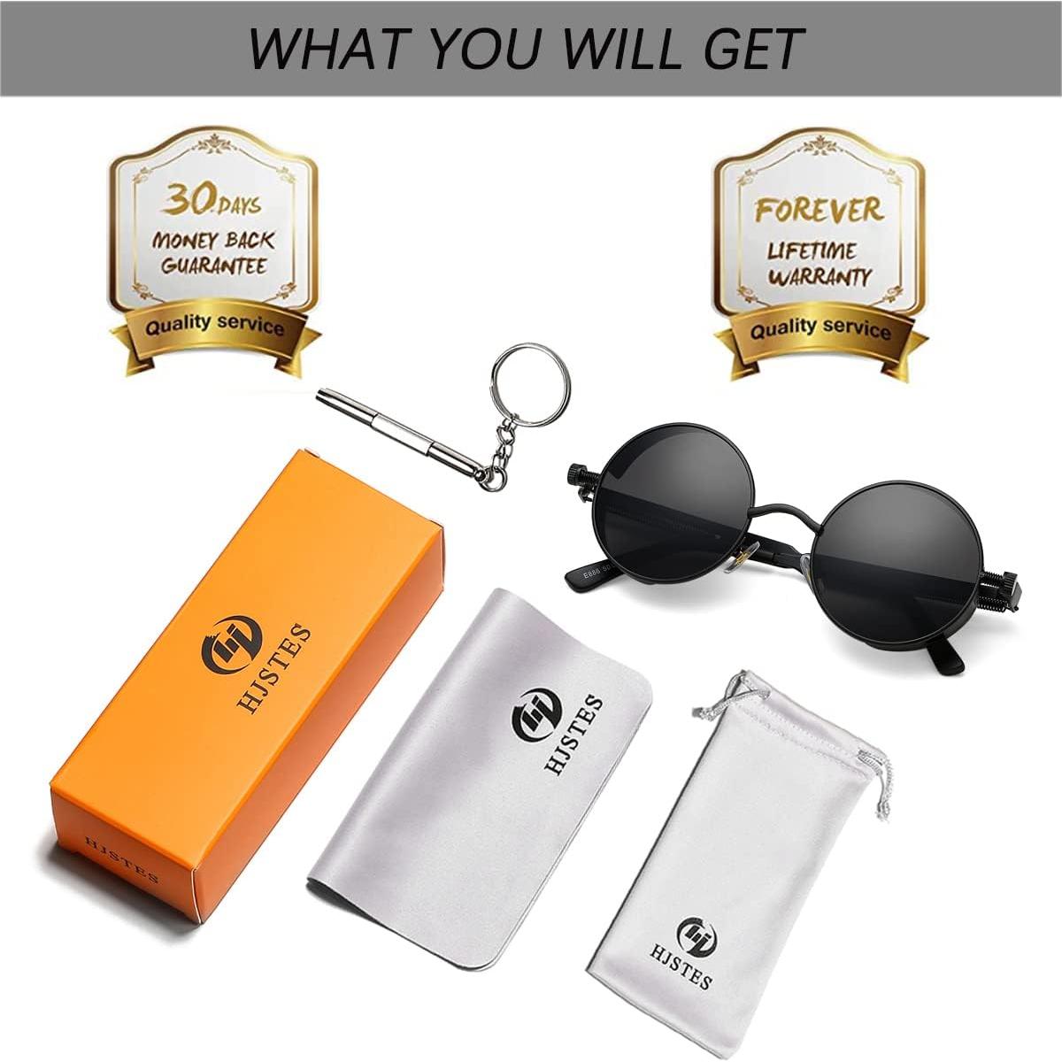 Gafas de sol redondas steampunk HJSUN10 con lentes UV400