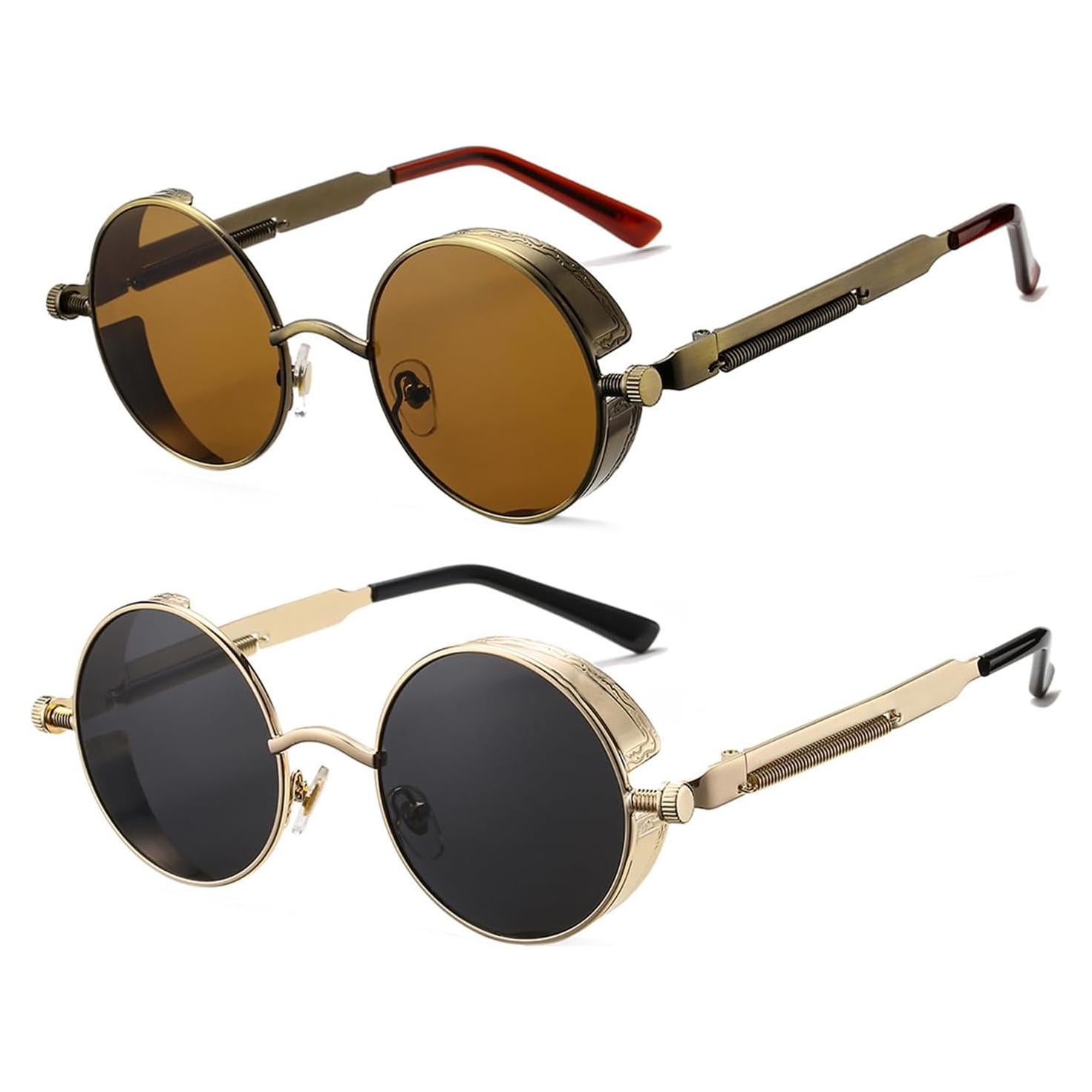 Gafas de sol redondas steampunk HJSUN10 con lentes HD