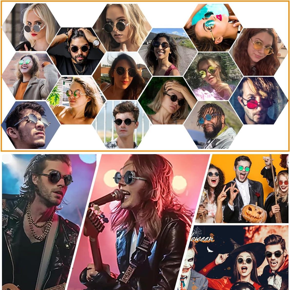 Gafas de sol redondas steampunk HJSUN10 con lentes UV400