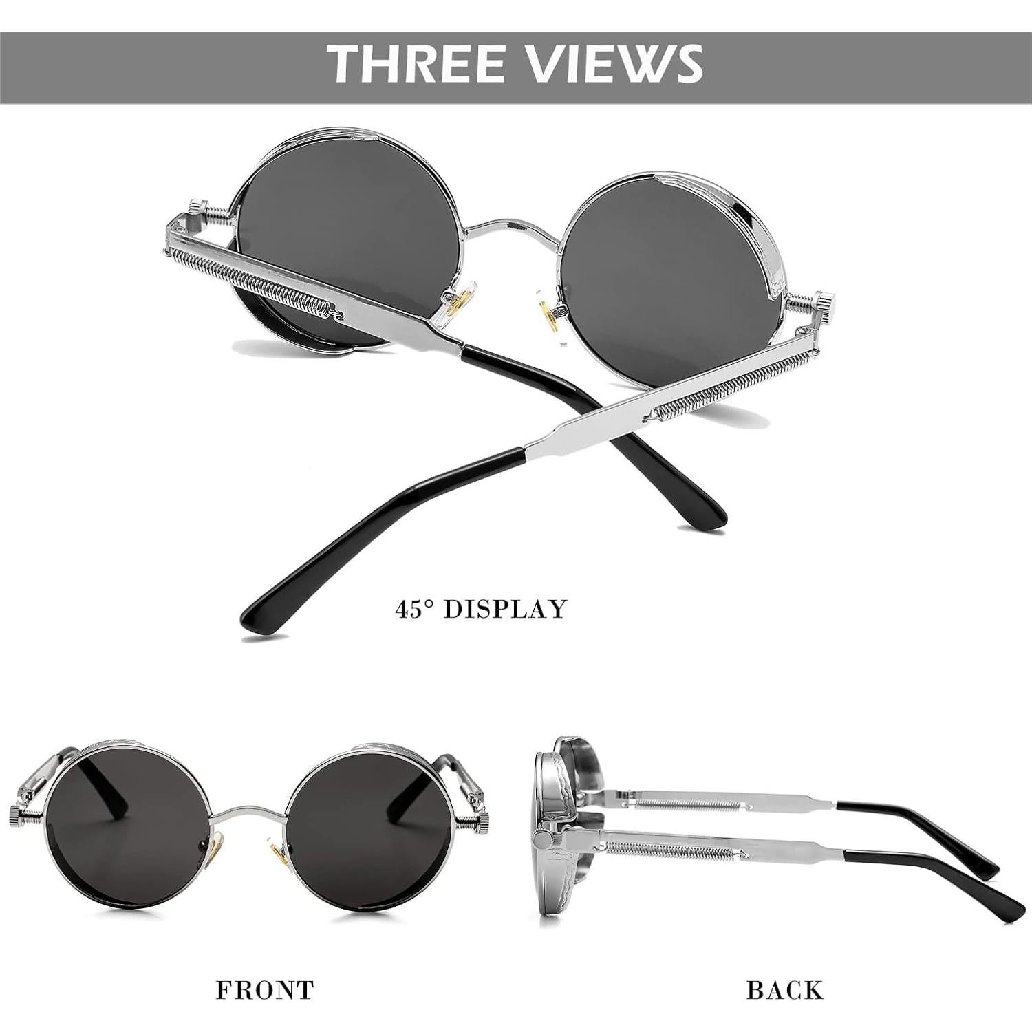 Gafas de sol redondas steampunk HJSUN10 con lentes UV400