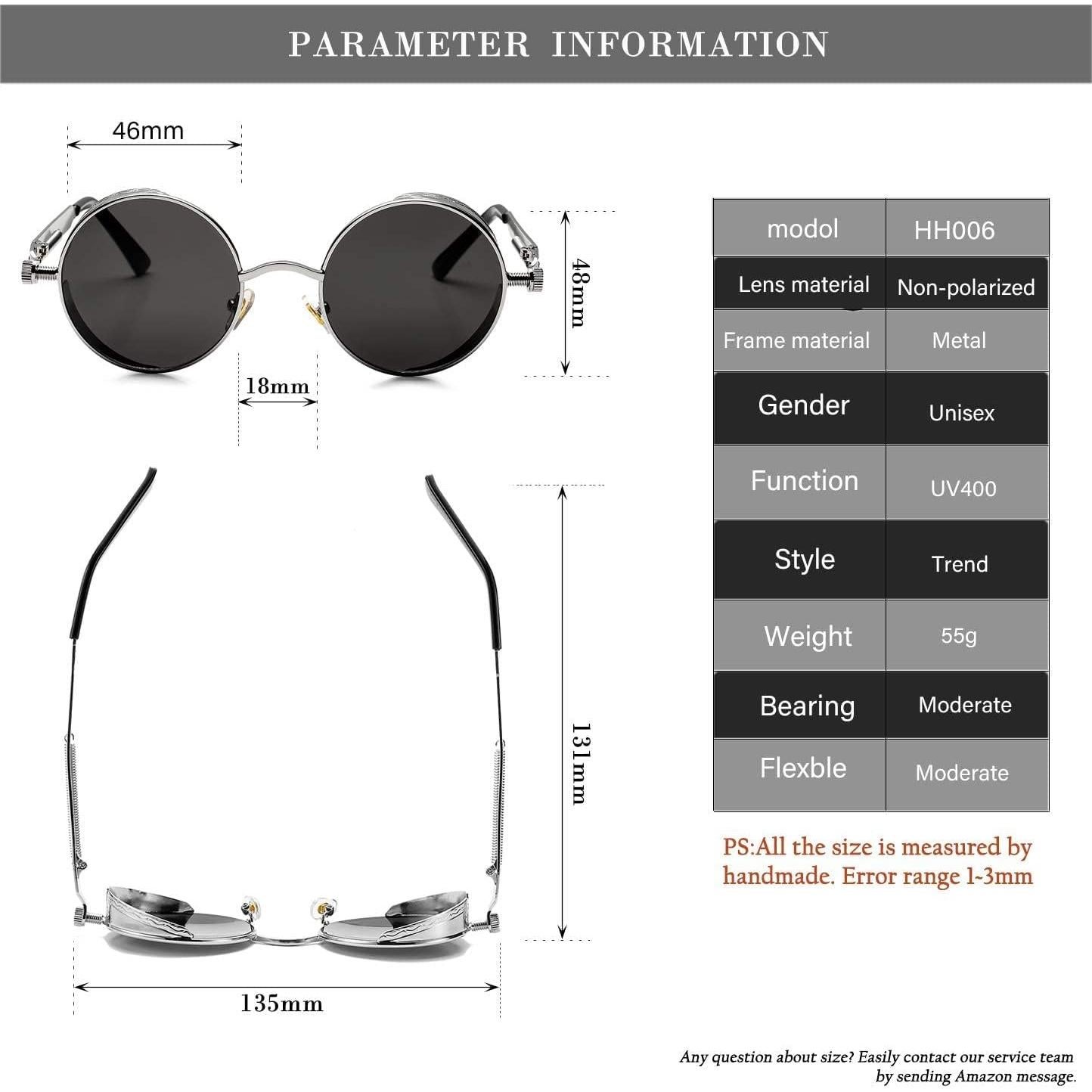 Gafas de sol redondas steampunk HJSUN10 con lentes UV400