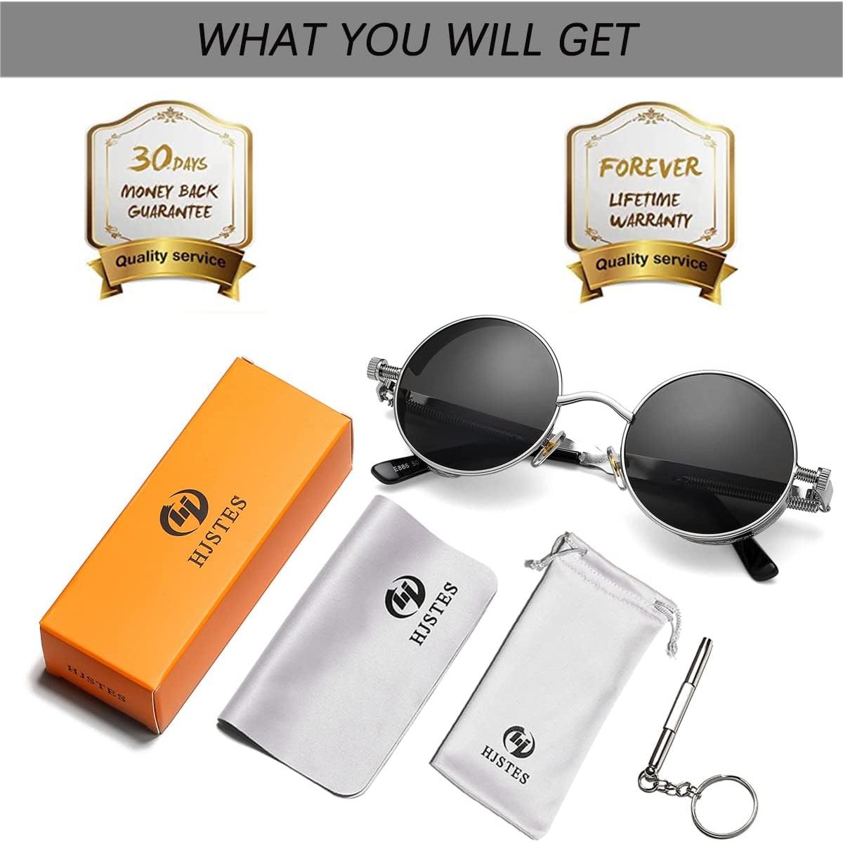 Gafas de sol redondas steampunk HJSUN10 con lentes UV400