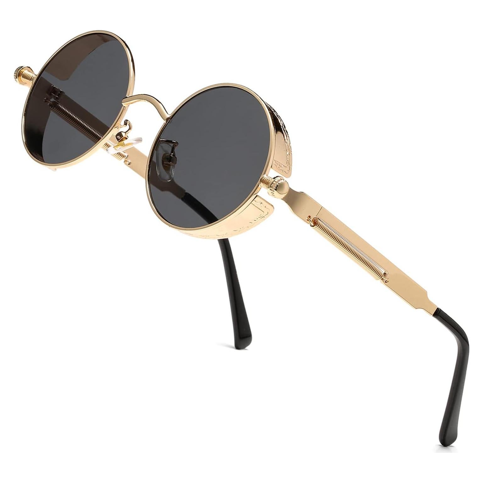 Gafas de sol redondas steampunk HJSUN10 con lentes UV400