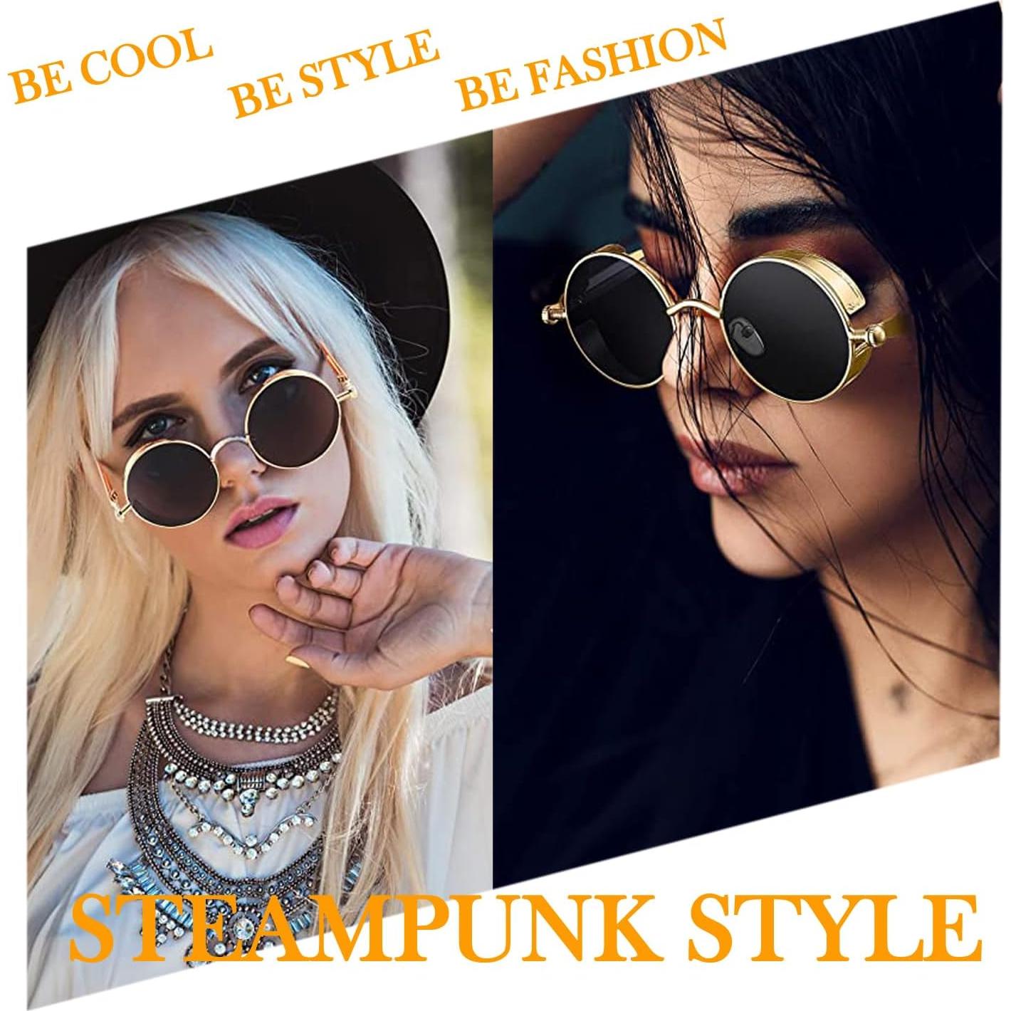 Gafas de sol redondas steampunk HJSUN10 con lentes UV400