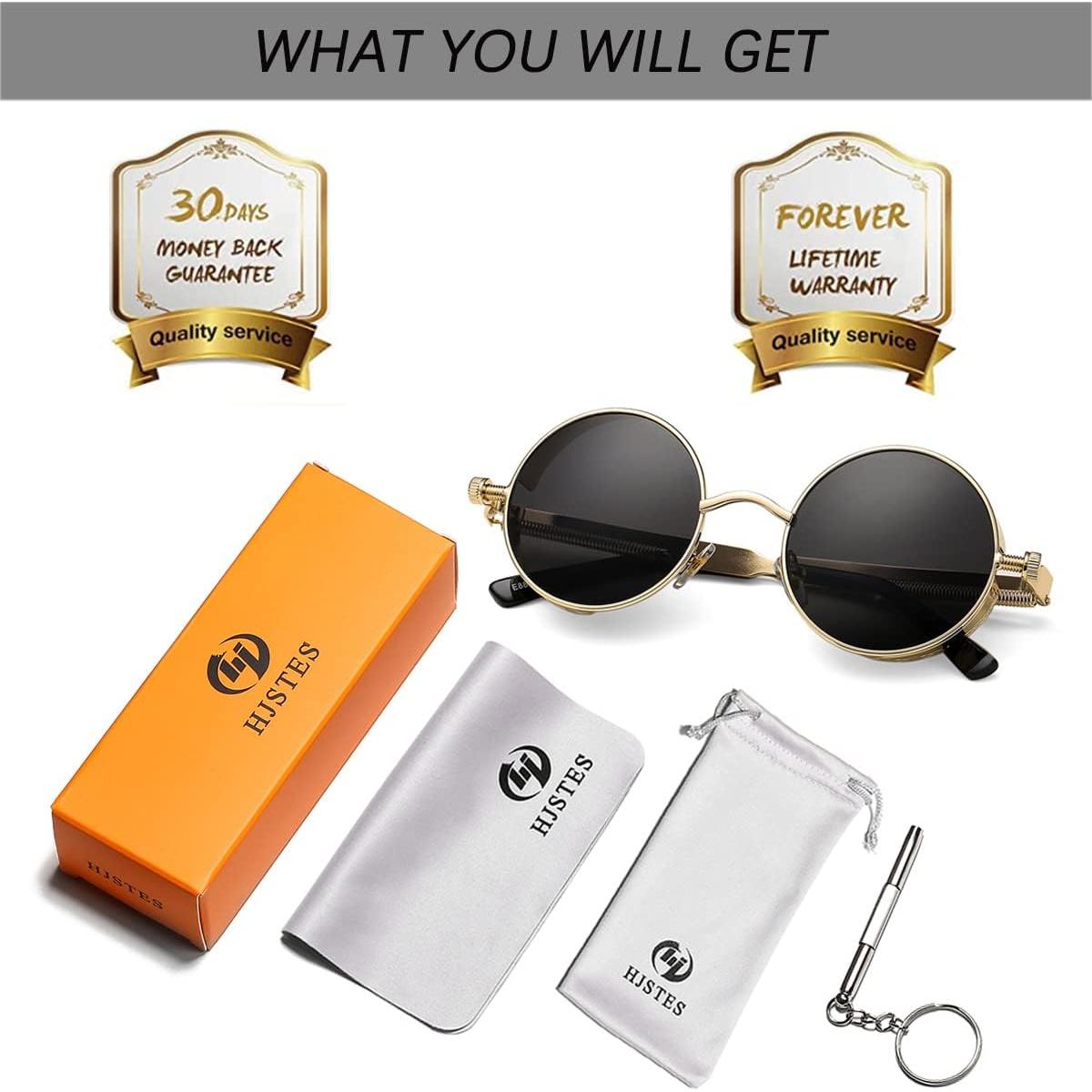 Gafas de sol redondas steampunk HJSUN10 con lentes UV400