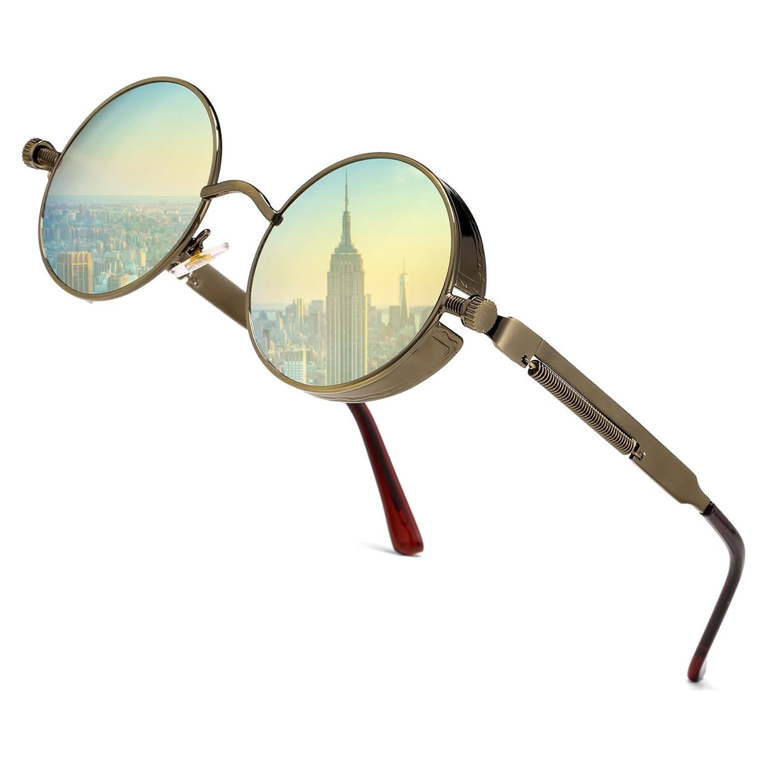 Gafas de sol redondas steampunk HJSUN10 doradas 46mm