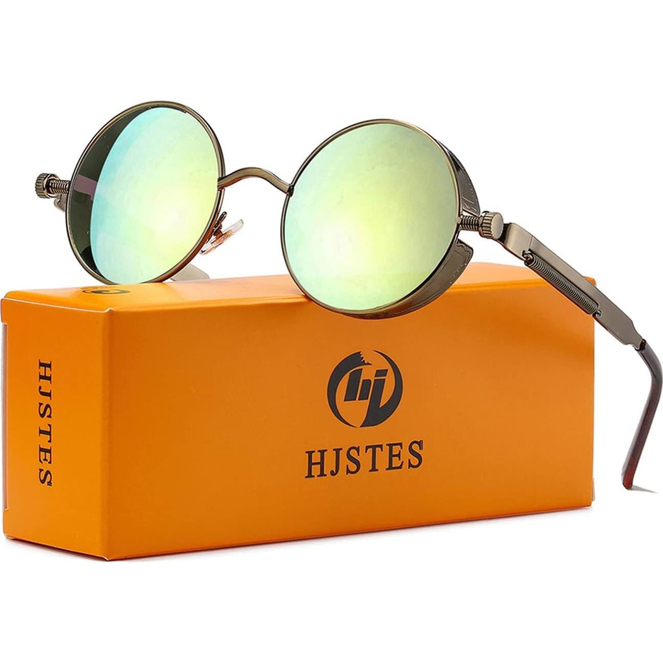 Gafas de sol redondas steampunk HJSUN10 doradas 46mm