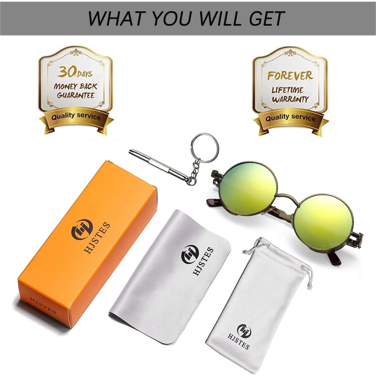 Gafas de sol redondas steampunk HJSUN10 doradas 46mm