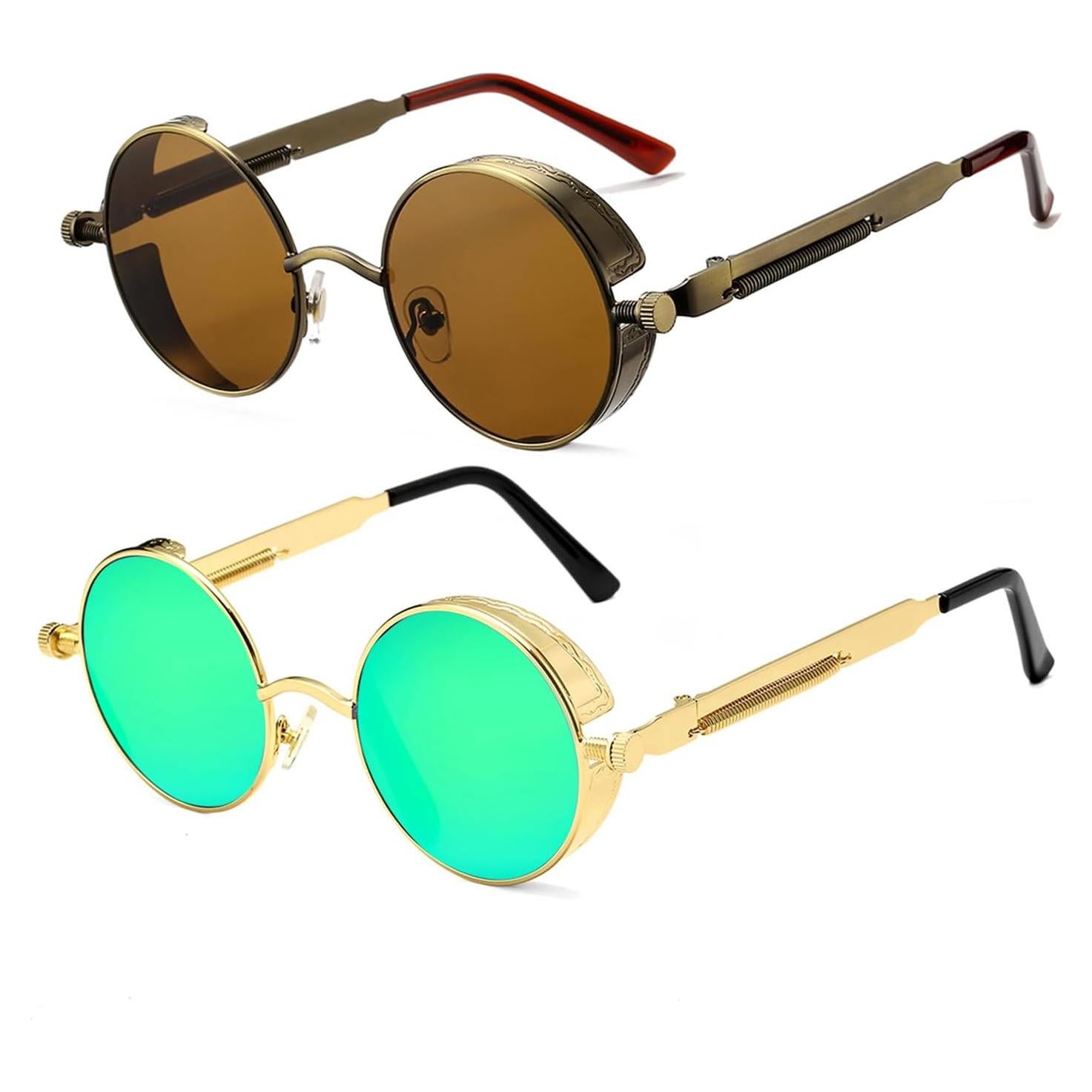 Gafas de sol redondas steampunk HJSUN10 con lentes HD