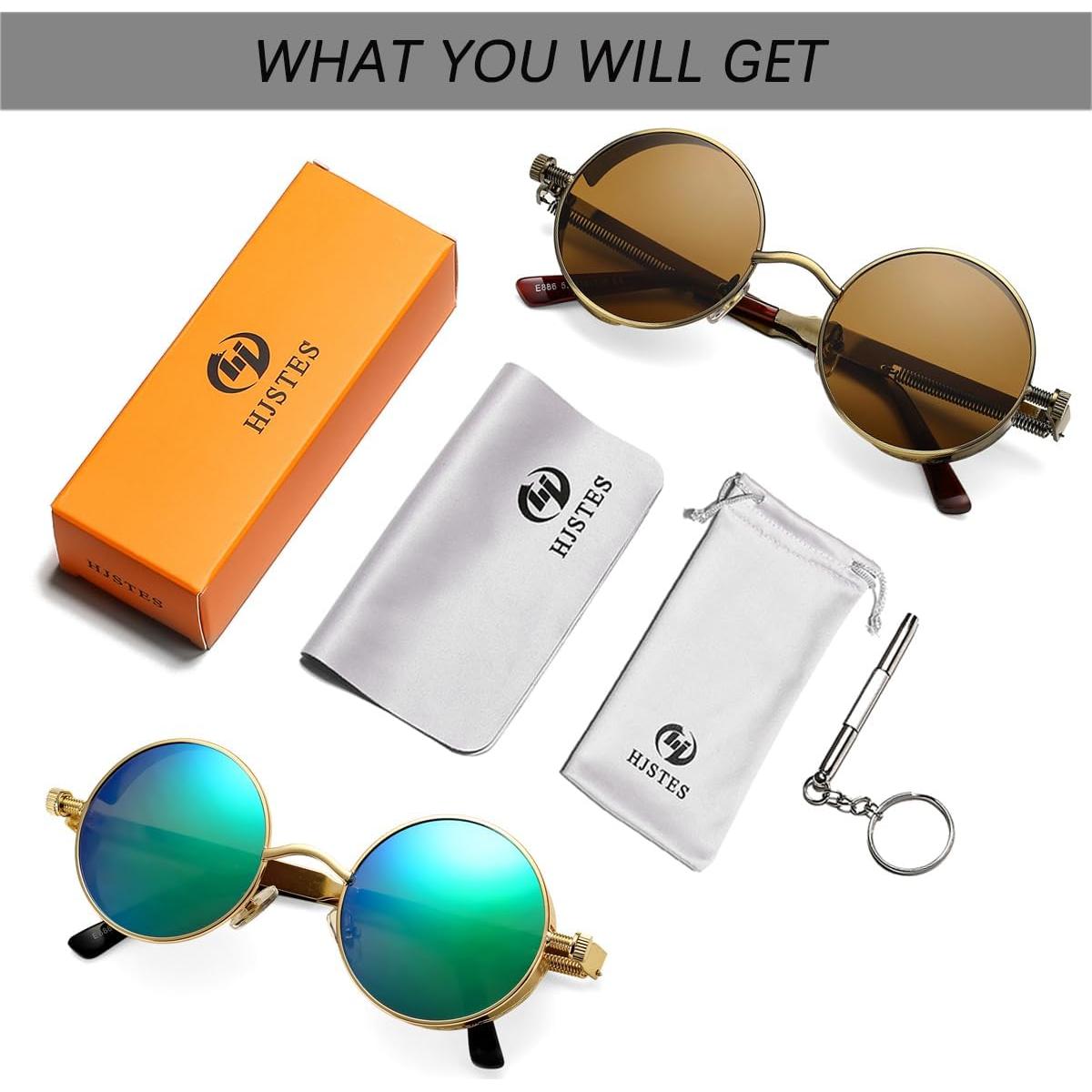 Gafas de sol redondas steampunk HJSUN10 con lentes HD