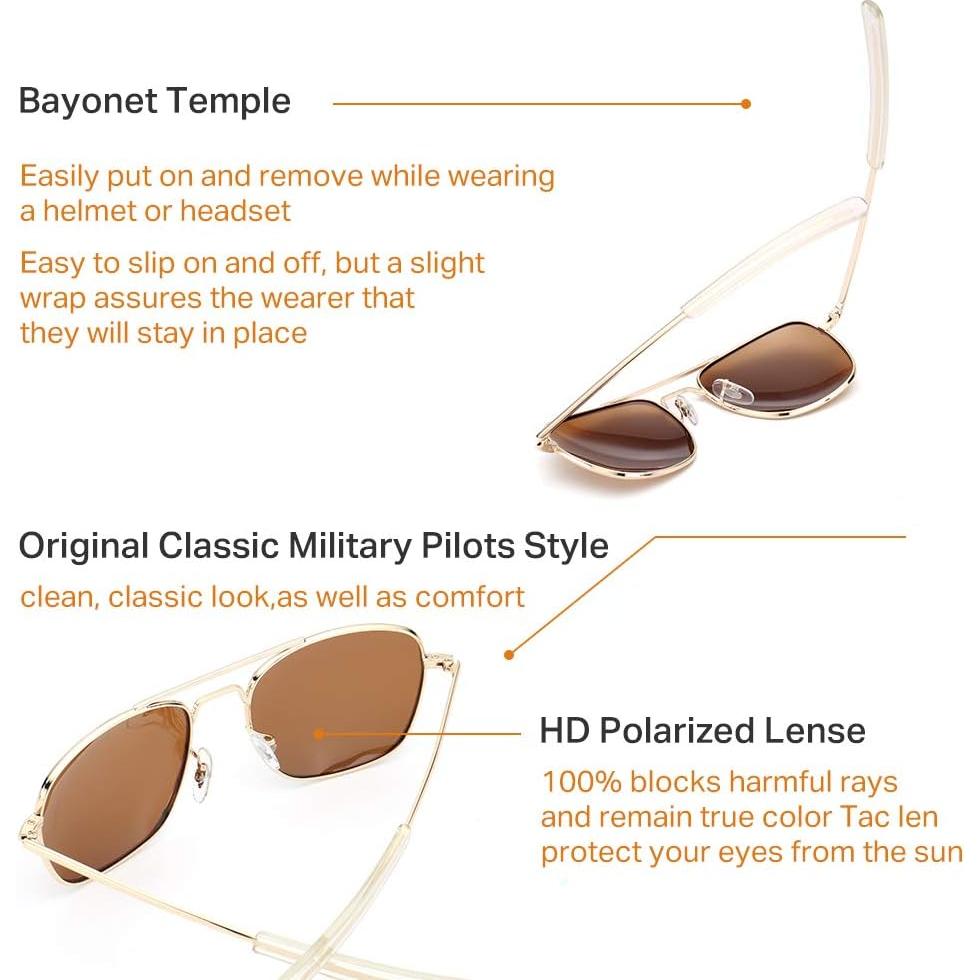 Gafas de sol aviador IOHLNG polarizadas 55mm doradas