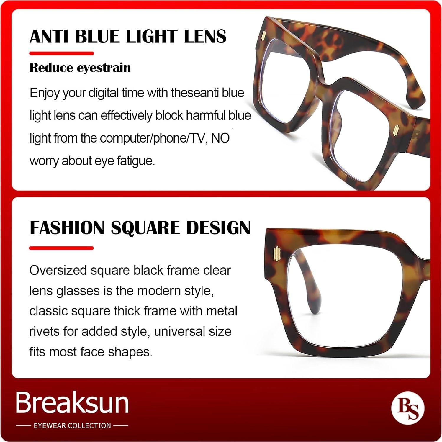 Gafas de bloqueo luz azul Breaksun B40 cuadradas grandes