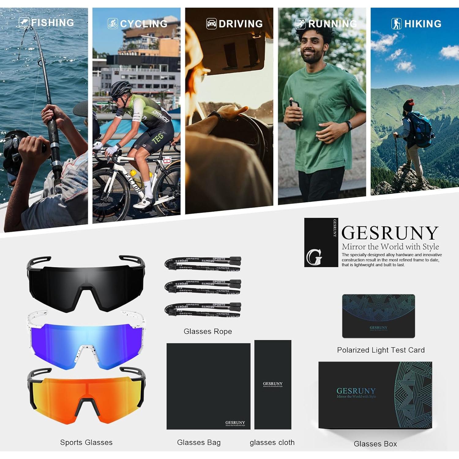 Gafas de sol deportivas Gesruny con lentes polarizados UV400