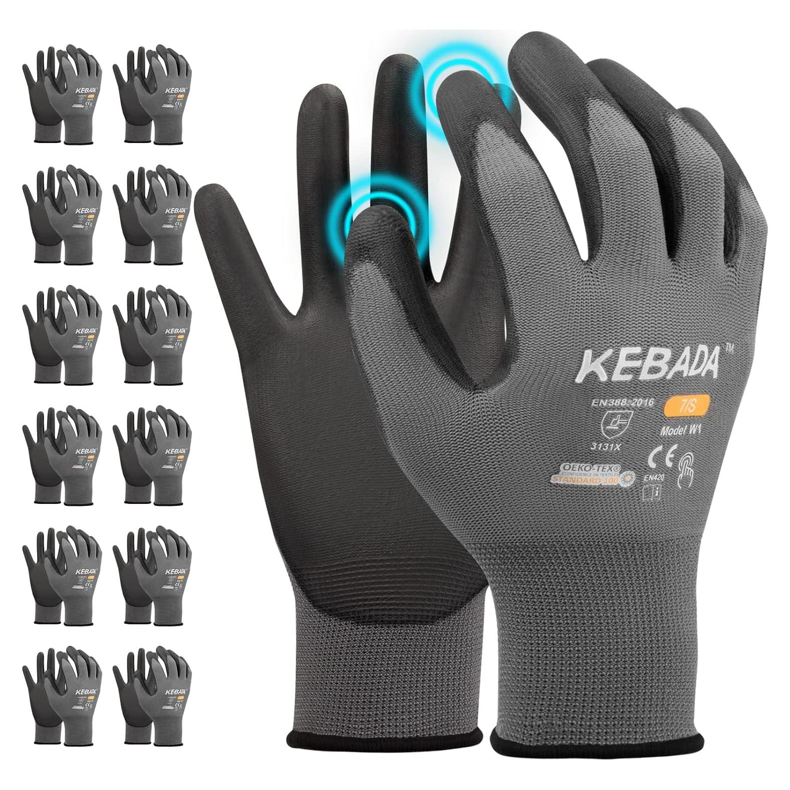 Guantes de Trabajo Kebada W1 Táctiles 12 Pares Medianos