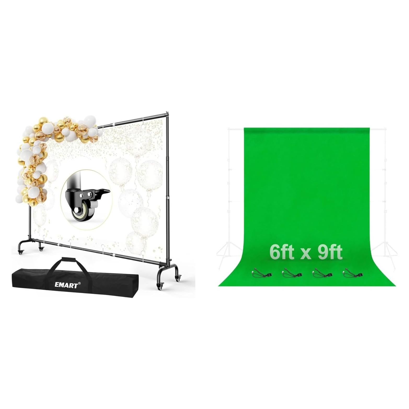 Soporte de fondo rodante EMART 6x9 pies ajustable verde