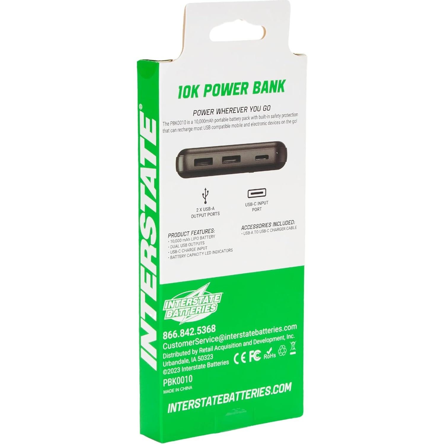 Batería Portátil Interstate PBK0010 10,000mAh Carga Rápida