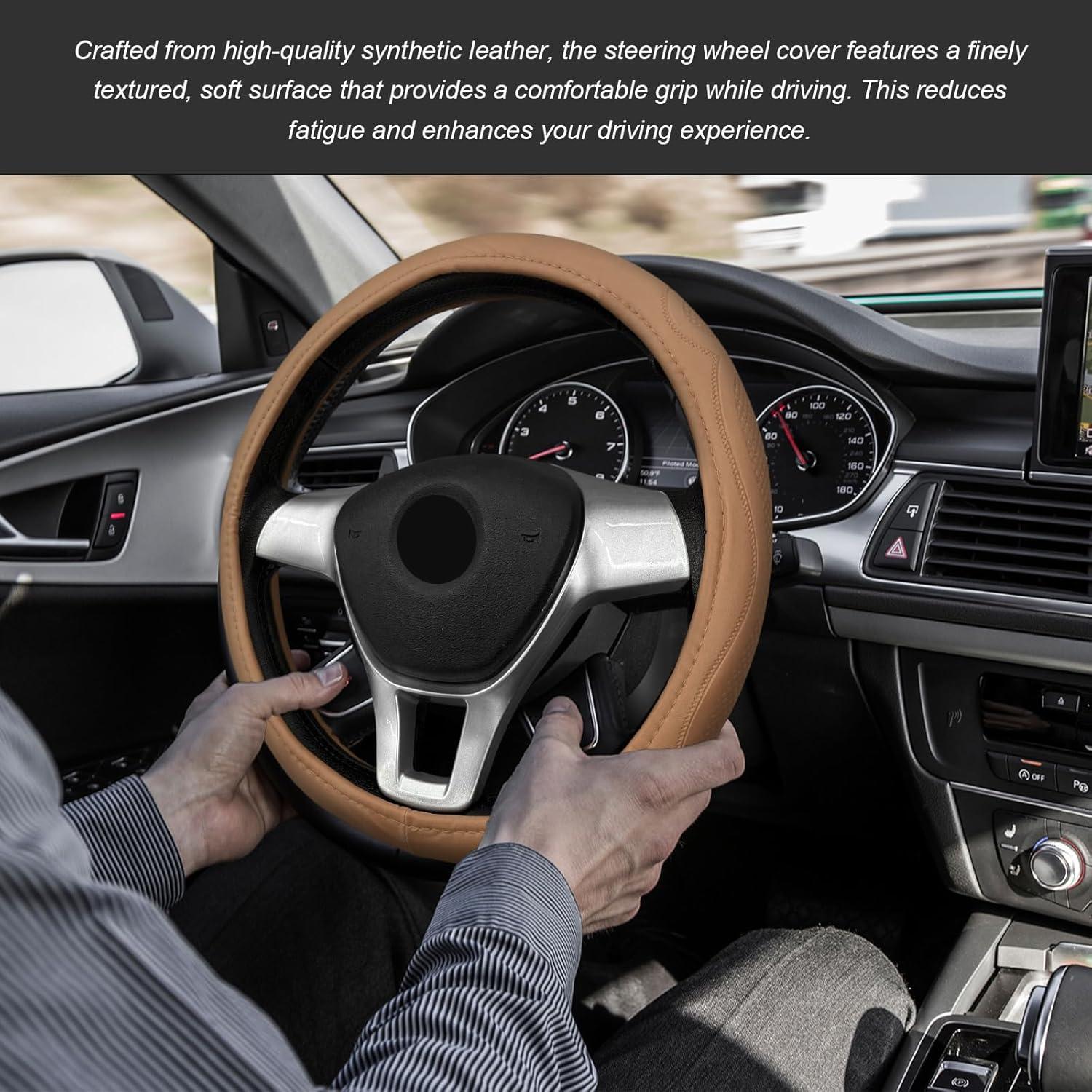 Funda de Volante de Coche Sbulhia Beige Antideslizante 36.8-40.6 cm