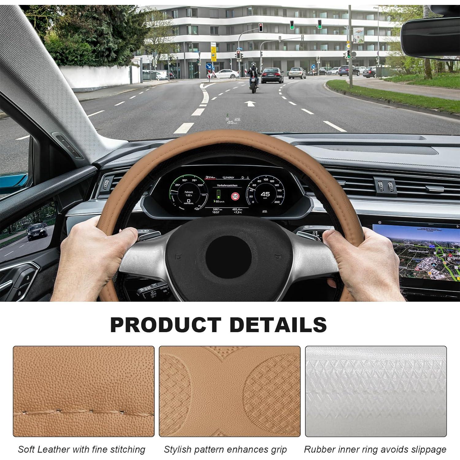 Funda de Volante de Coche Sbulhia Beige Antideslizante 36.8-40.6 cm