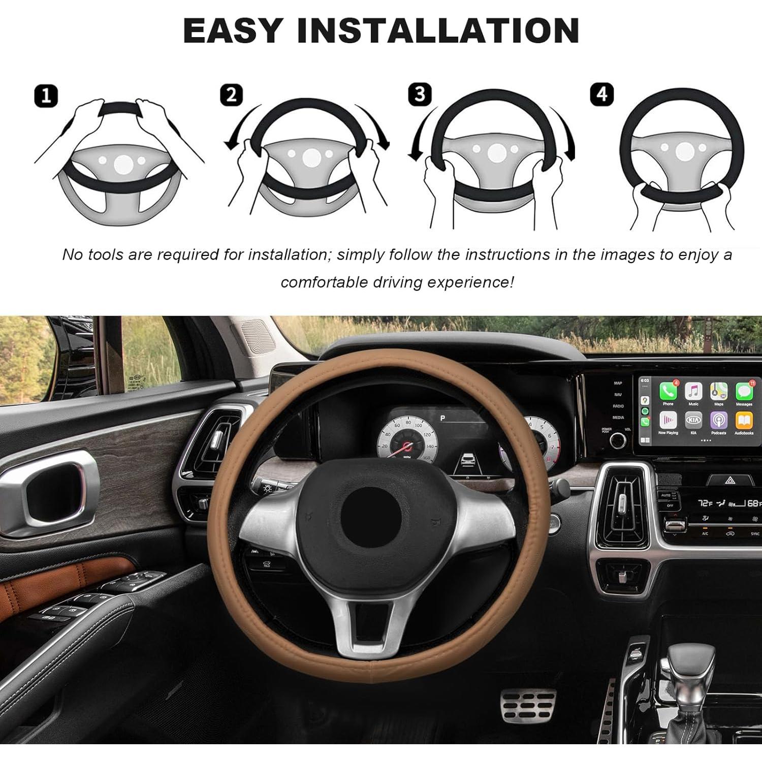 Funda de Volante de Coche Sbulhia Beige Antideslizante 36.8-40.6 cm