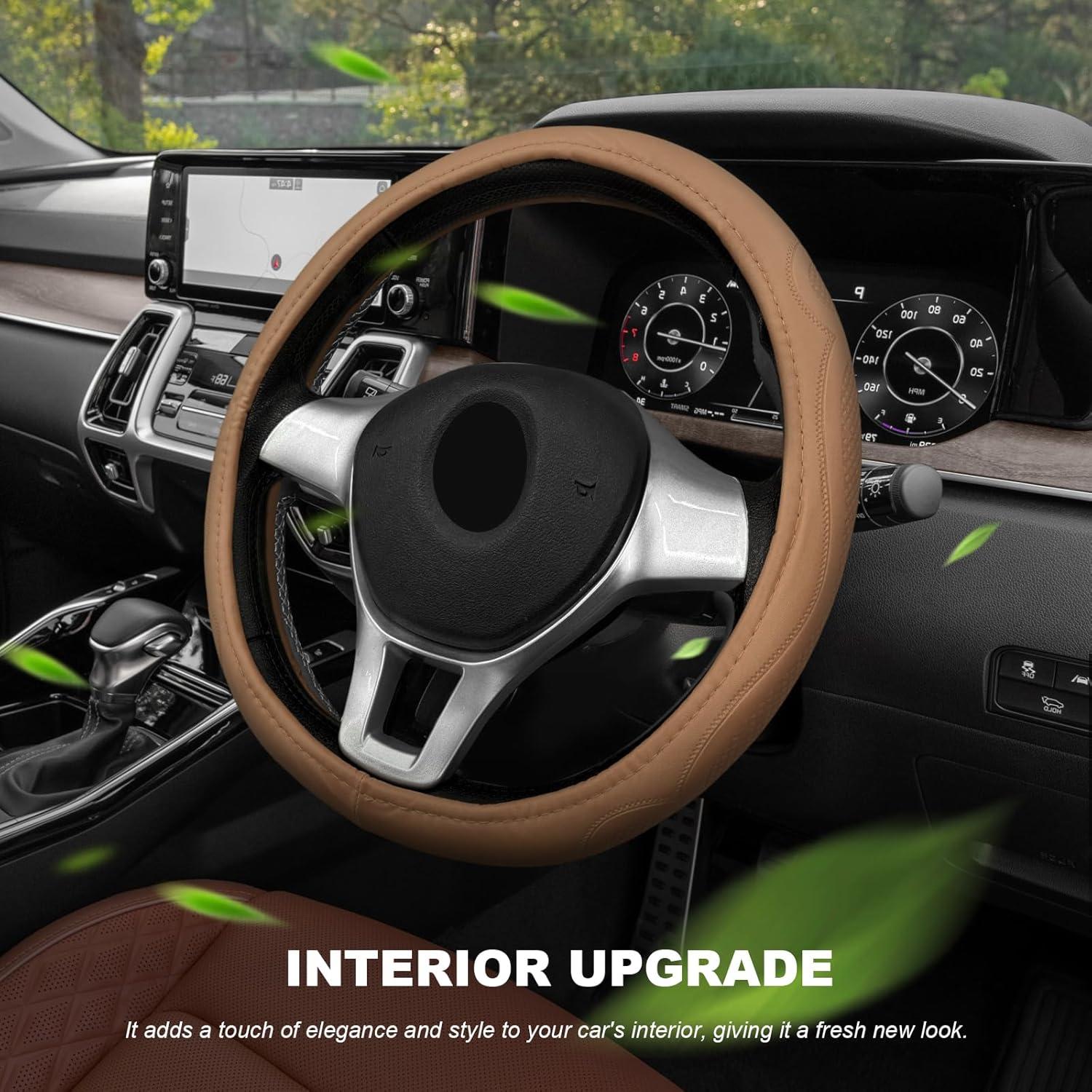 Funda de Volante de Coche Sbulhia Beige Antideslizante 36.8-40.6 cm