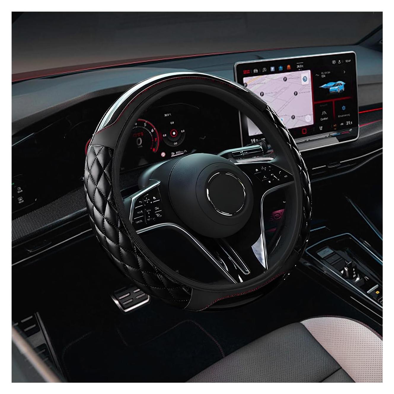 Cubierta de Volante ZNDAW de Cuero Acolchado 37-39 cm Negro