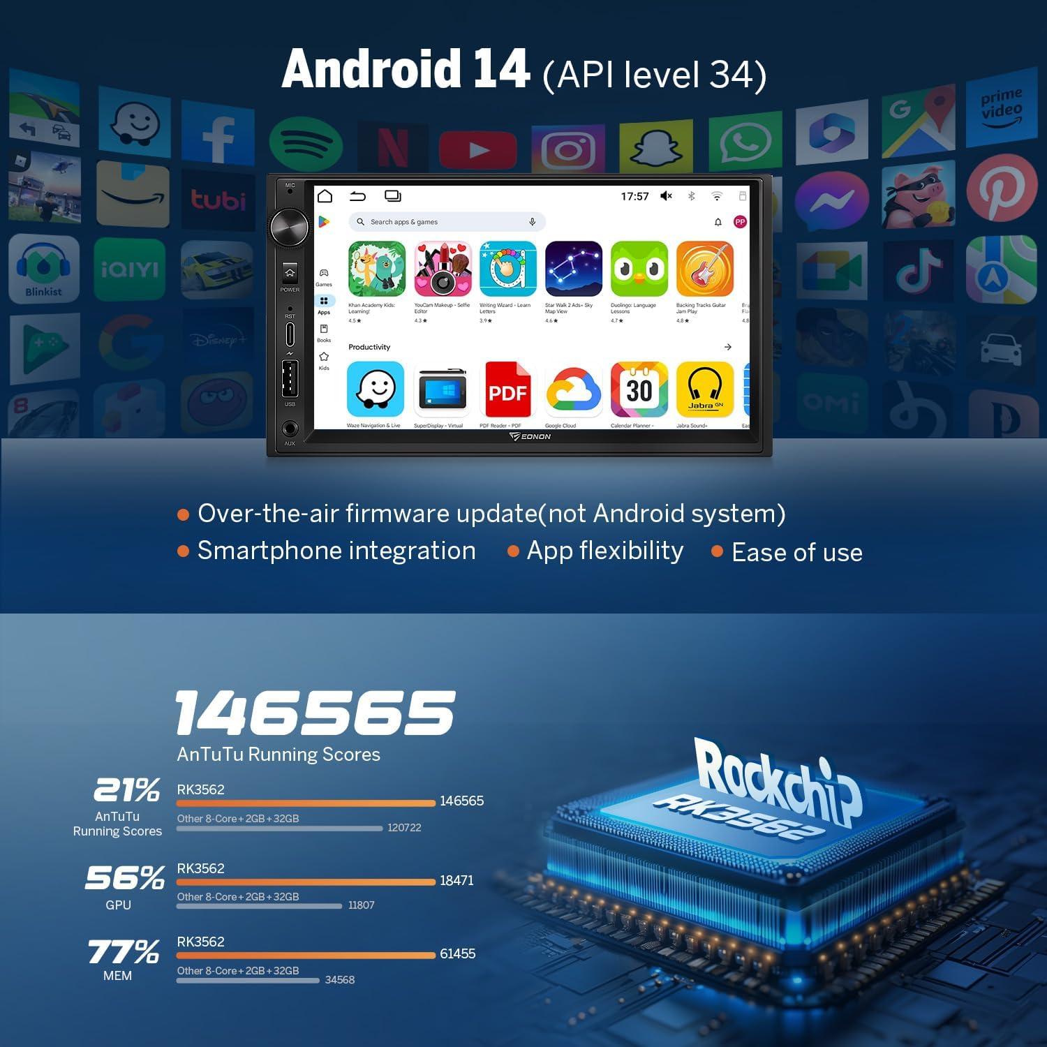 Estéreo de Coche Eonon UX7 7" Android 14 Doble Din Bluetooth