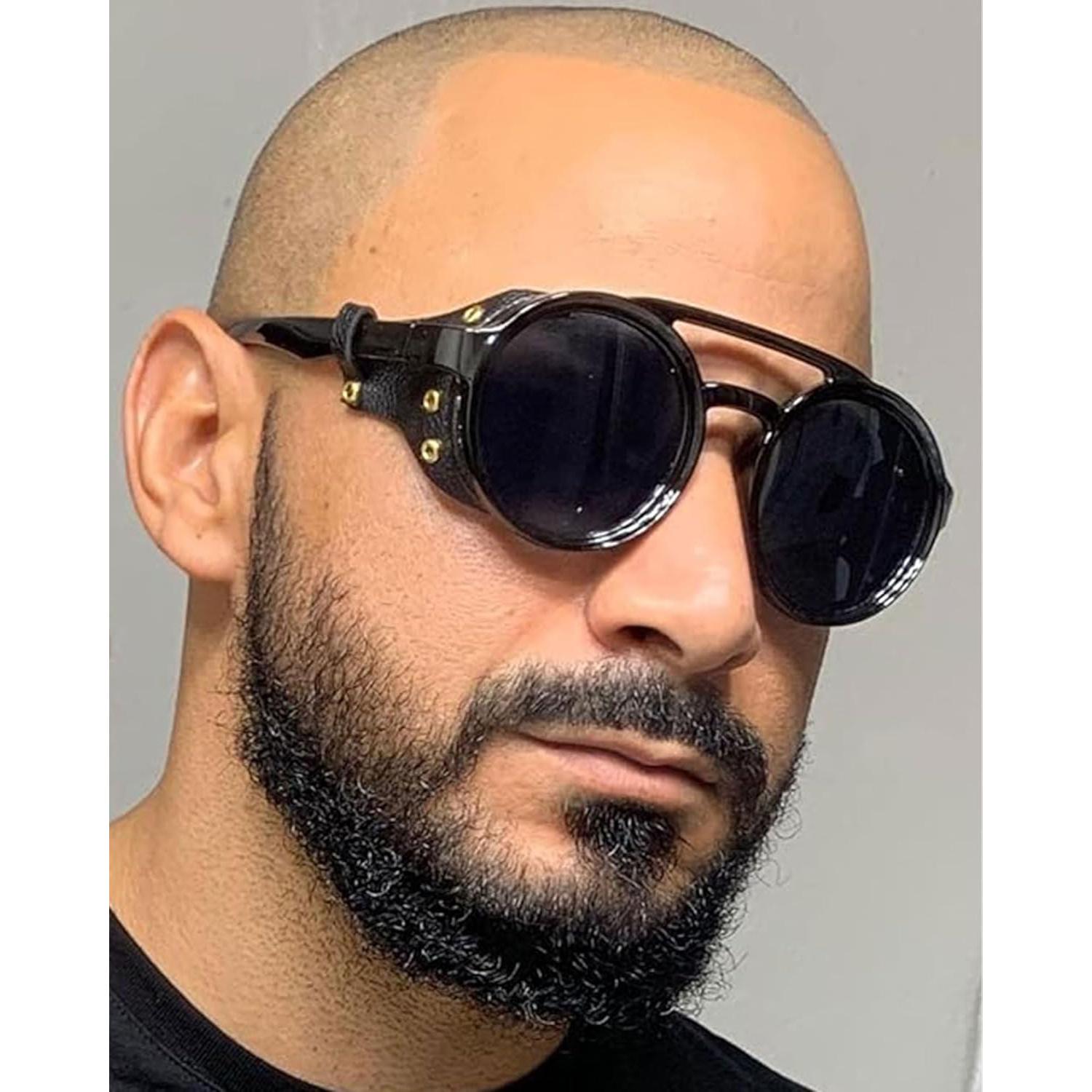 Gafas de sol Steampunk polarizadas con escudo de cuero 52mm