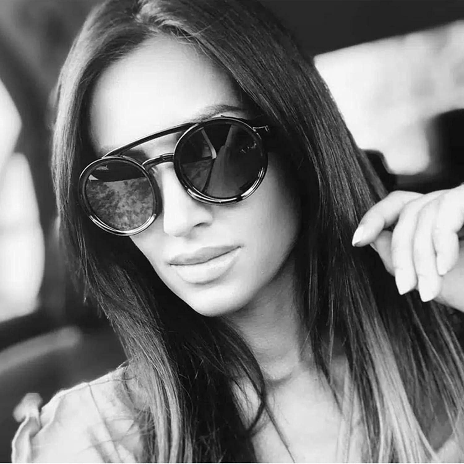 Gafas de sol steampunk polarizadas con escudo de cuero 52mm