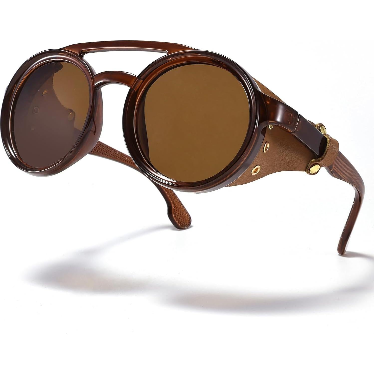 Gafas de sol steampunk polarizadas con escudo de cuero 52mm