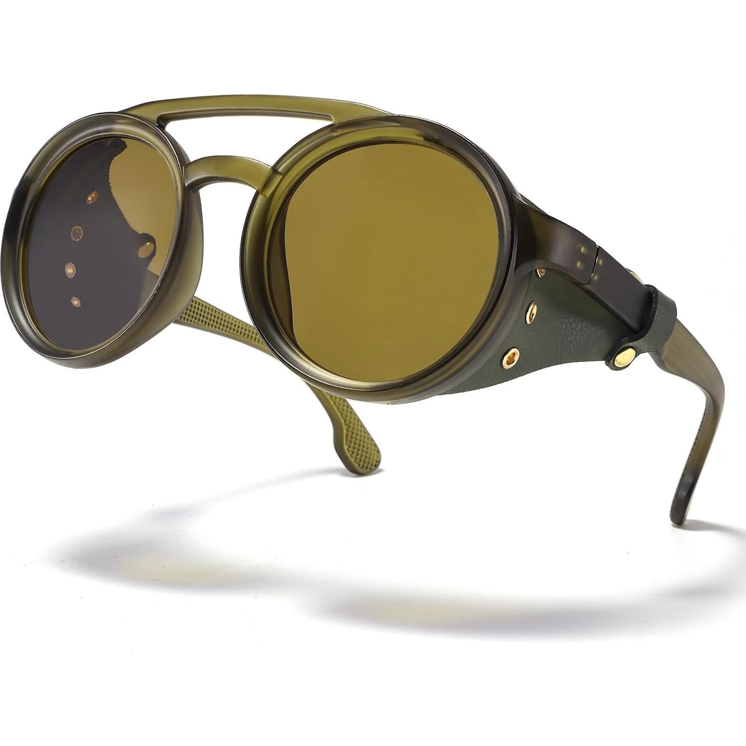 Gafas de sol Steampunk polarizadas con escudo de cuero 52mm