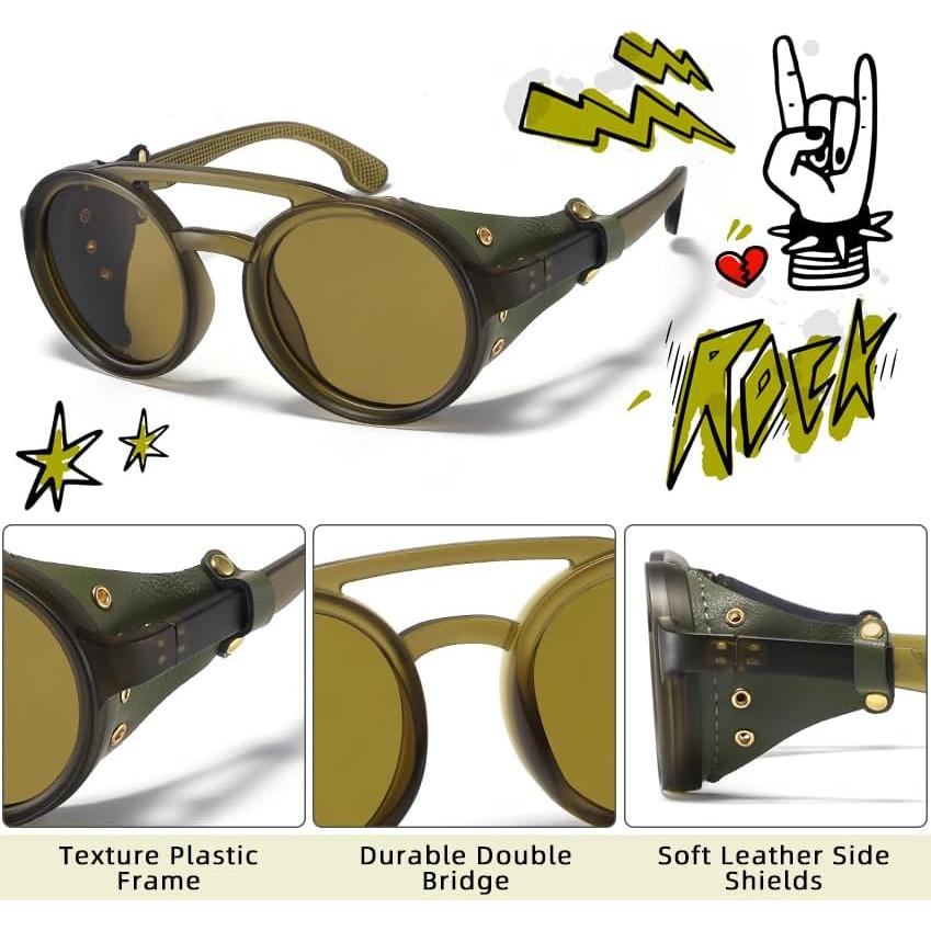 Gafas de sol Steampunk polarizadas con escudo de cuero 52mm