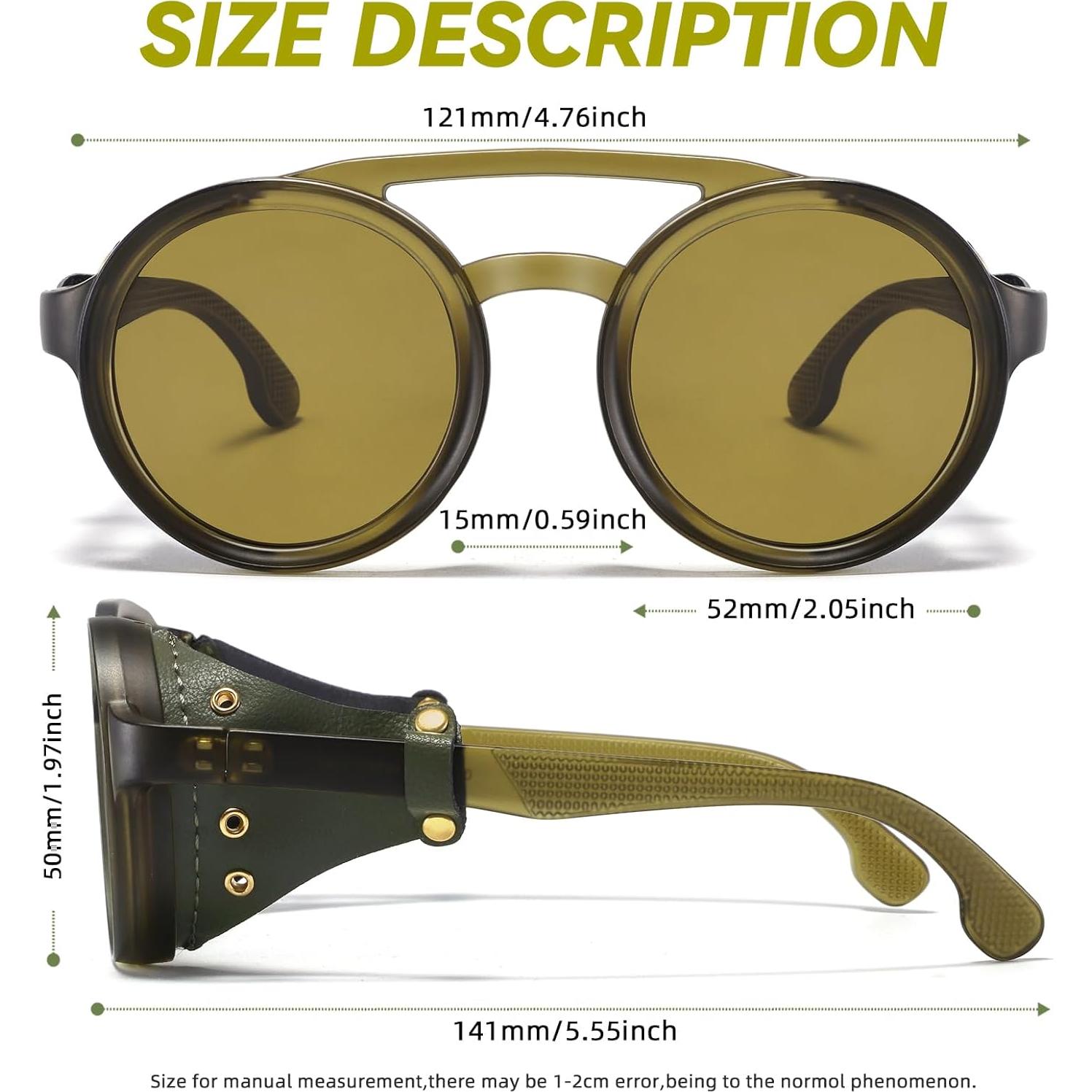 Gafas de sol Steampunk polarizadas con escudo de cuero 52mm