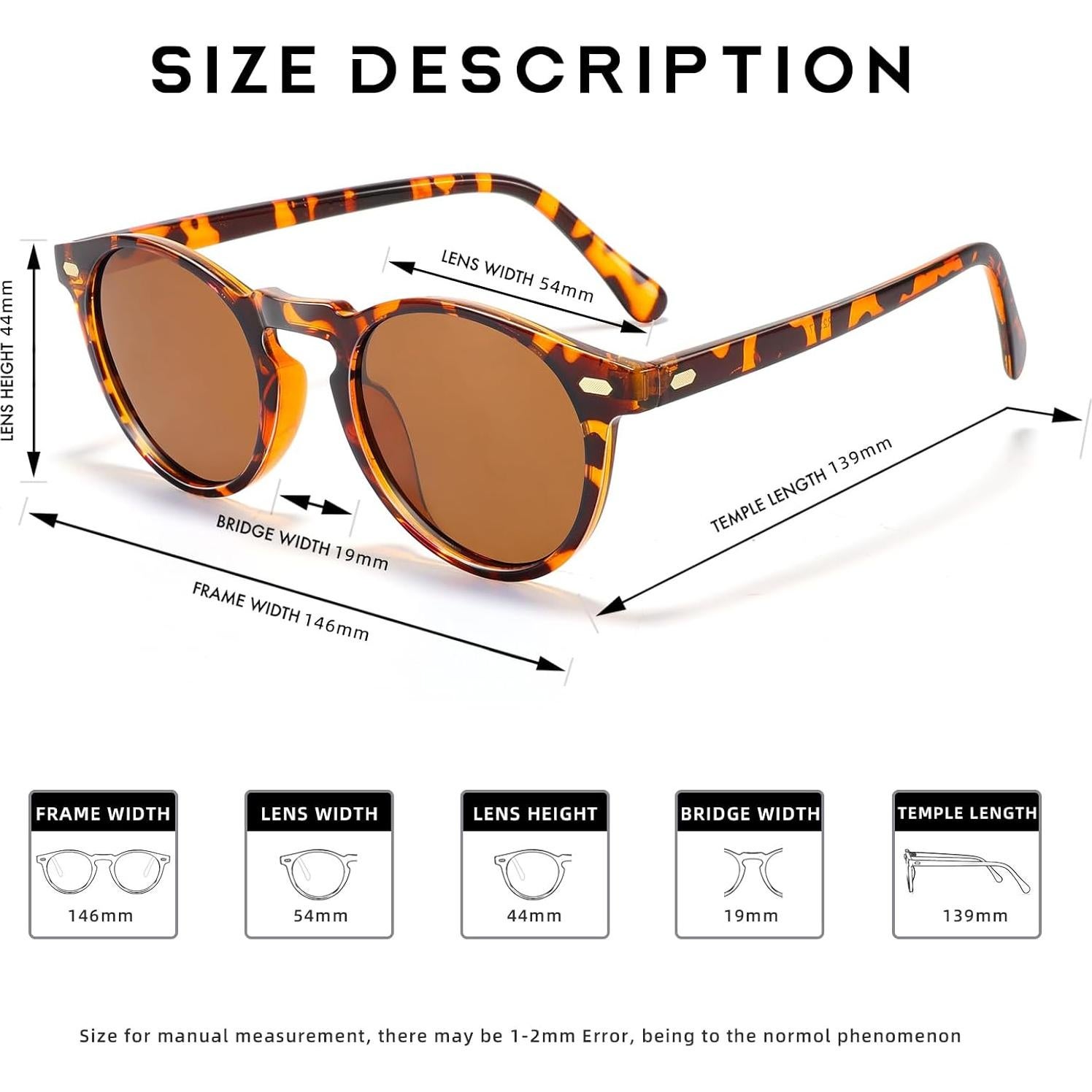 Gafas de sol redondas polarizadas Steampunk 54mm marrón